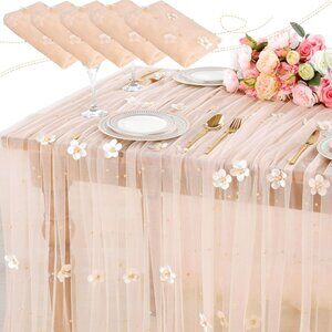 Set of 4 Champagne Pearl & Flower Table Runners (10ft)